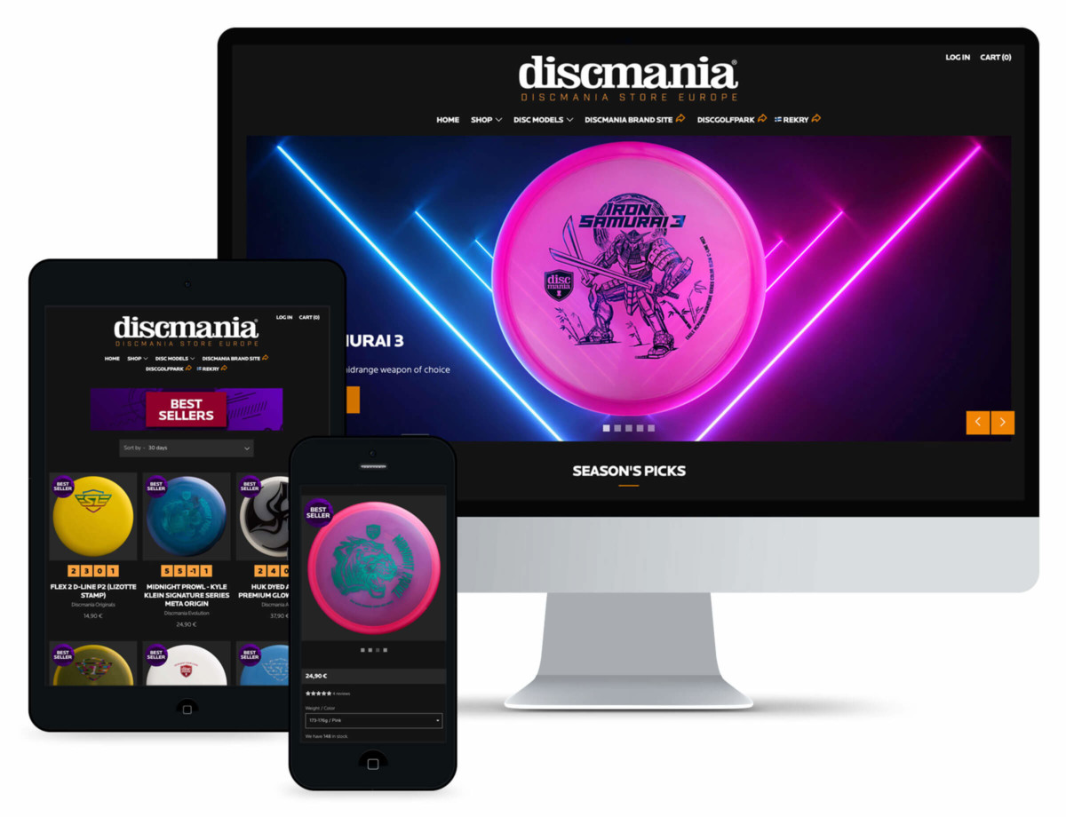 Discmanian verkkokauppa kännykän, tabletin ja tietokoneen näytöllä